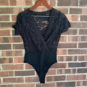 RSLOVE Women Lace Long Sleeve Bodysuit Black Size Small Regular NEW